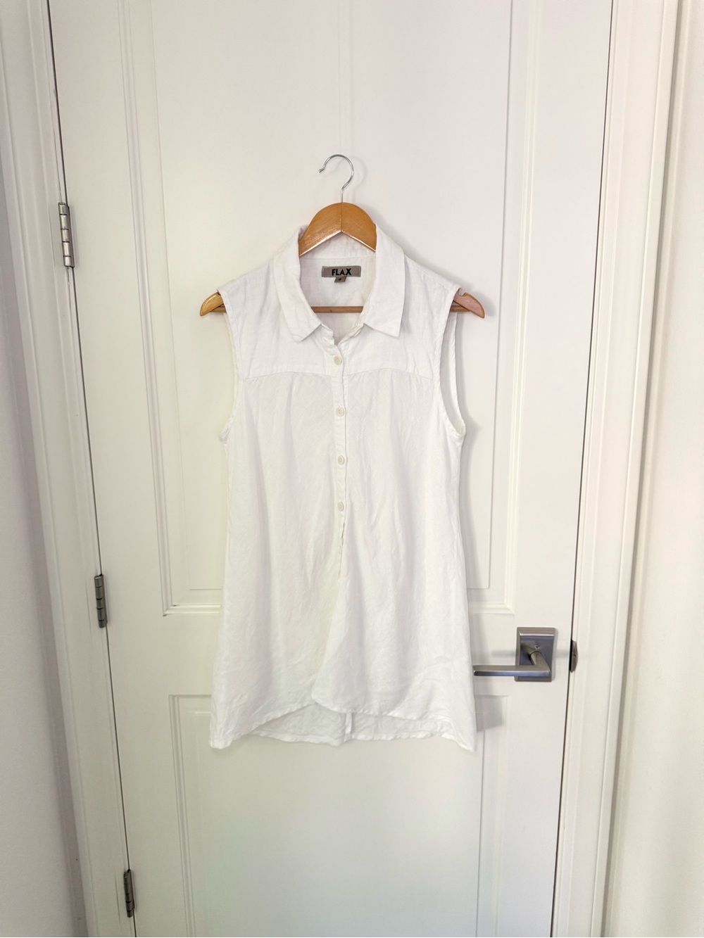 Flax Skyline White Linen Sleeveless Tunic Blouse size Small - Generous Sizing